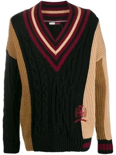 Tommy Hilfiger V-neck Knitted Jumper In Brown