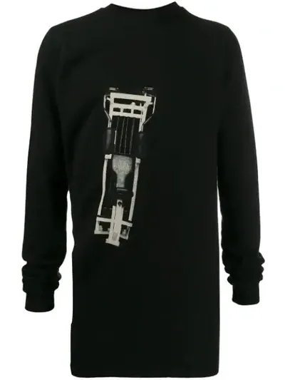 Rick Owens Drkshdw Long Printed Sweatshirt In 921 Black