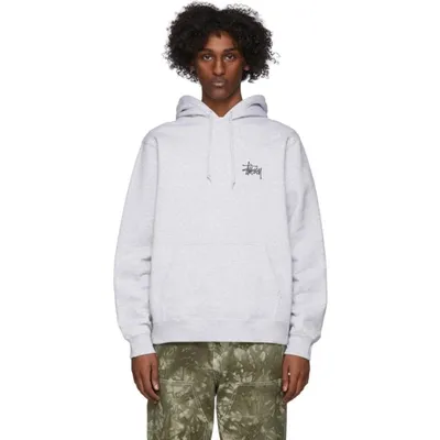 Stussy Logo Drawstring Hoodie In Grey