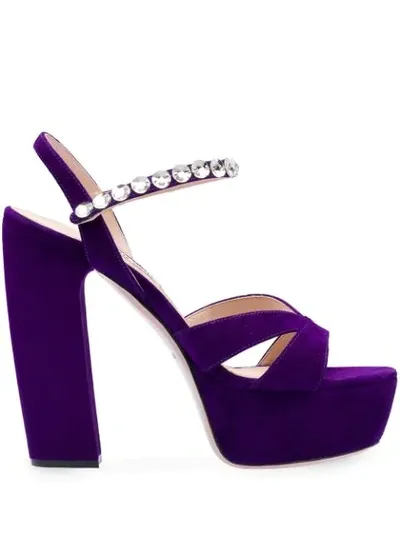 Miu Miu Verzierte Plateau-sandalen In Purple