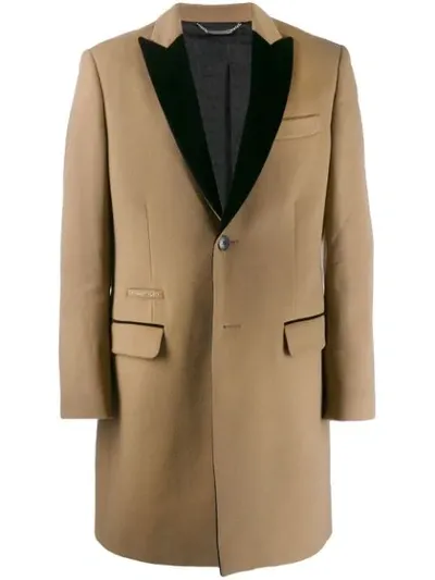 Philipp Plein Contrast Lapel Coat In Brown