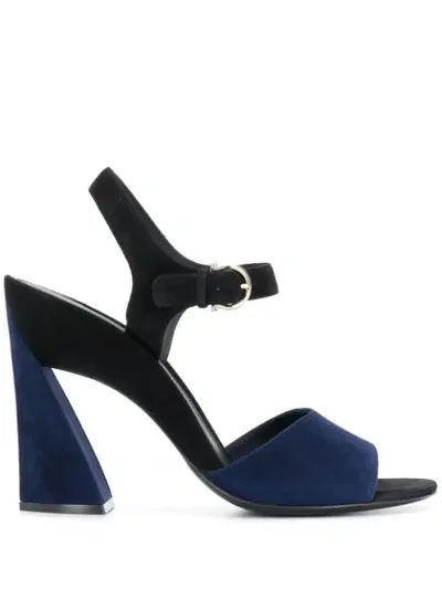 Ferragamo Sculpted Heel Ankle Strap Sandals In Blue