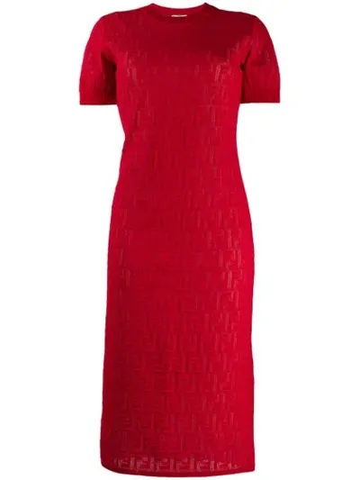 Fendi Red Women's Monogram Devore T-shirt Dress