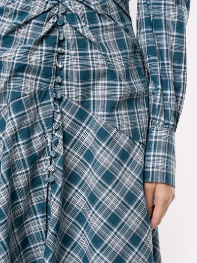 Jonathan Simkhai Oxford Cotton Plaid Draped Dress In Blue