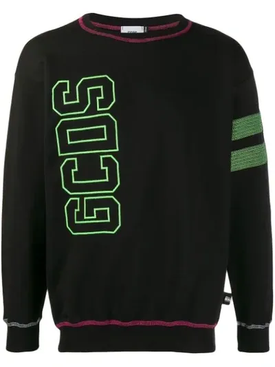 Gcds Fluo Logo Embroidery Sweatshirt In Black