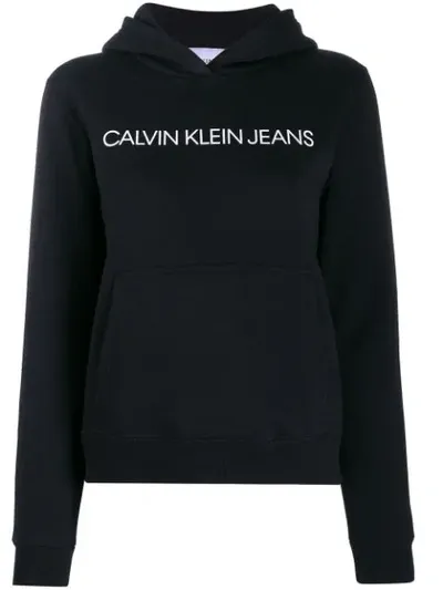 Calvin Klein Logo Print Hoodie In Black