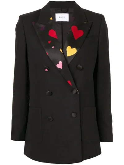 Racil Woody Heart-print Lapel Blazer In Black