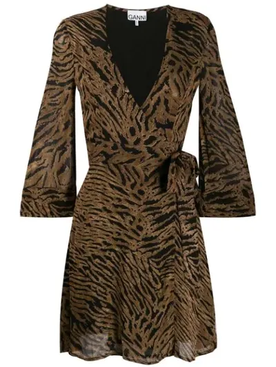 Ganni Wickelkleid Mit Tiger-print In Brown