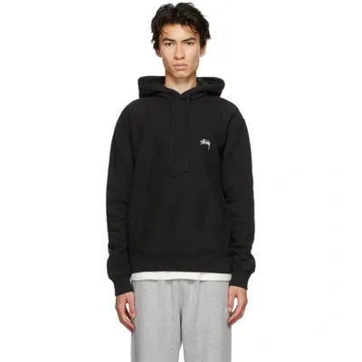 Stussy Logo Print Drawstring Hoodie In Black