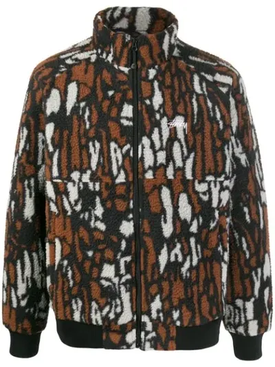 Stussy Tree Bark Fleece Jacket In Brown