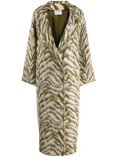 Forte Forte Oversized Zebra-print Wool-blend Faux Fur Coat In Forest