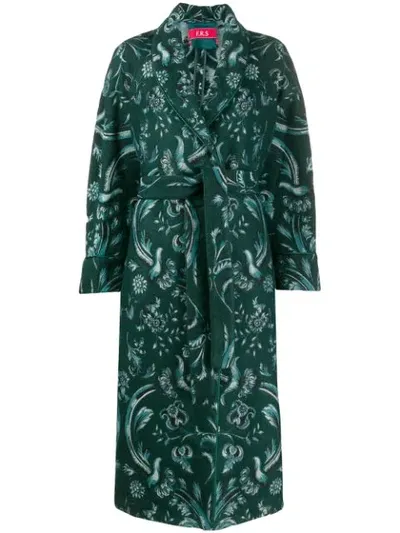 F.r.s For Restless Sleepers Belted Floral Print Coat In Green