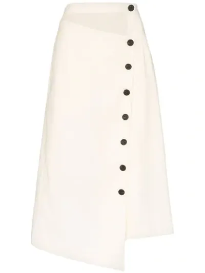 Low Classic White Asymmetric Cutout Midi Skirt