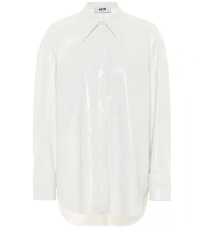 Msgm Crocodile-effect Faux-leather Shirt In White