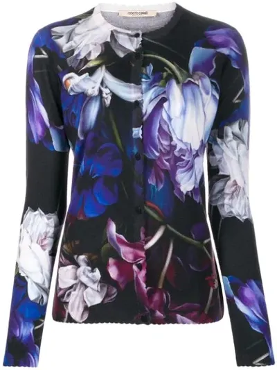 Roberto Cavalli Floral Print Cardigan In Blue