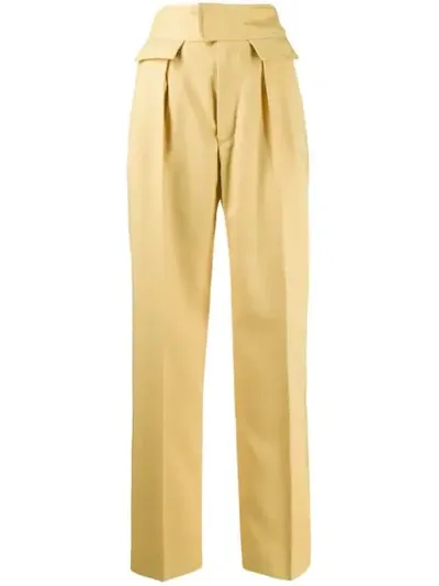 Plan C High-waisted Straight-leg Trousers In Yellow