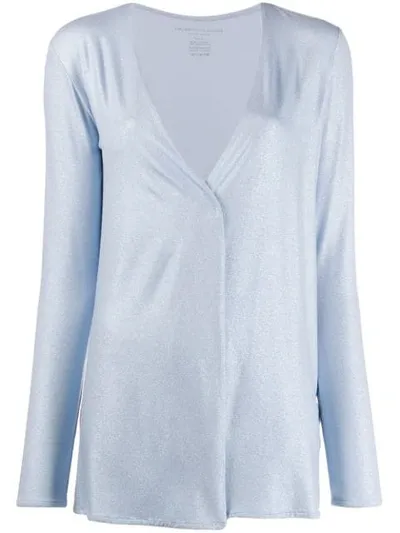 Majestic Metallic Jersey Cardigan In Blue