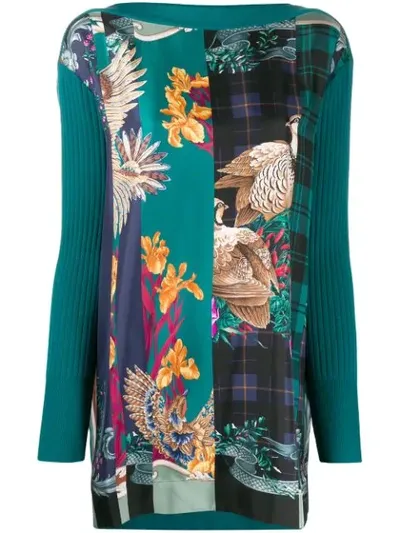 Ferragamo Floral Print Contrast Knitted Top In Green