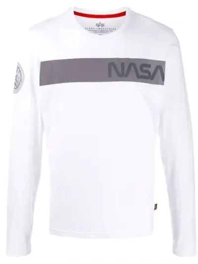 Alpha Industries Long Sleeved Cotton T-shirt In White