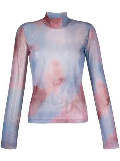 Ssheena Tie-dye Turtle Neck Top In Blue