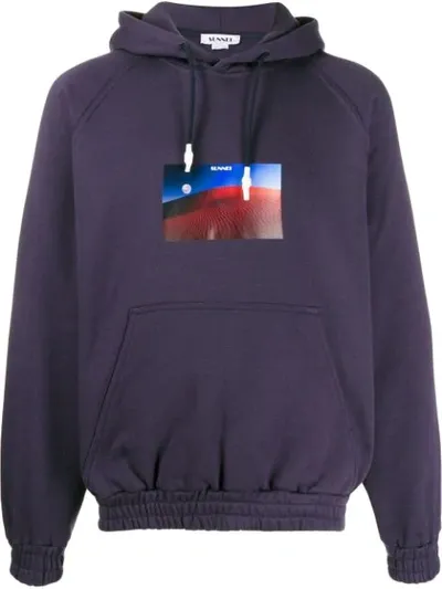 Sunnei Graphic Printed Hoodie In Blue