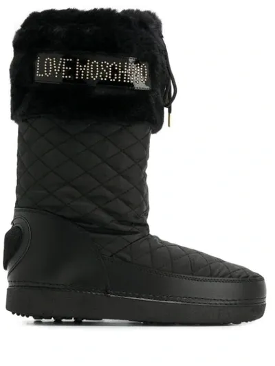 Love Moschino Quilted Shell Snow Boots In Black