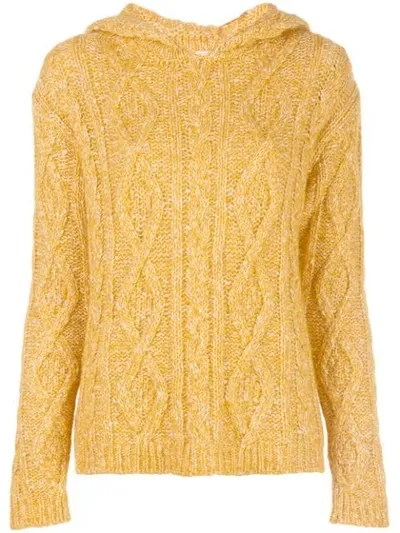 Majestic Hooded Melange Cable-knit Sweater In Yellow