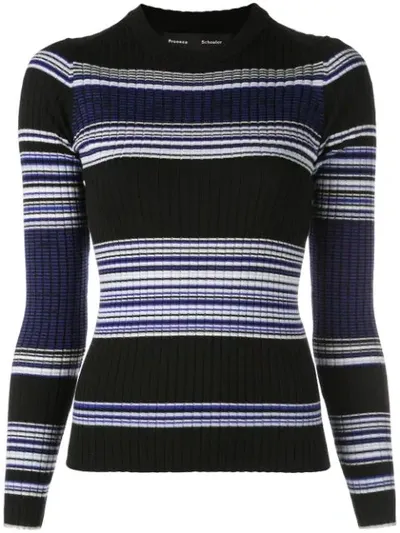 Proenza Schouler Striped Rib Crew Neck Top In Black