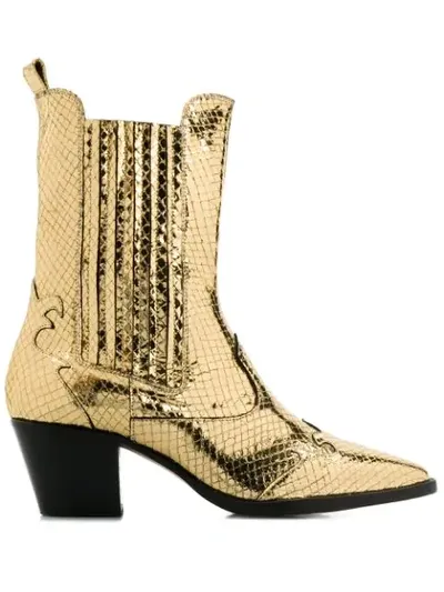 Paris Texas Atlanta Snake-effect Metallic Leather Cowboy Boots In Gold