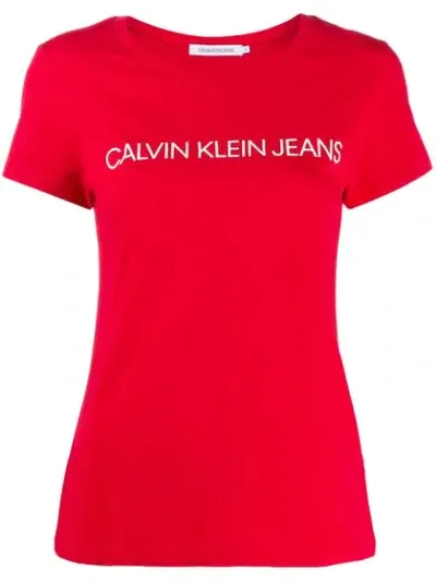 Calvin Klein Jeans Est.1978 Printed Logo T-shirt In Red