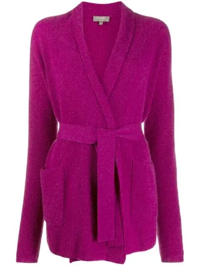 N•peal Shawl Collar Belted Cardigan In Purple