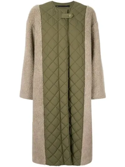 Muller Of Yoshiokubo Contrast Quilted Midi Coat In Green