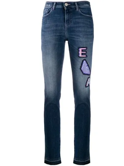 Ea7 Slim-fit Logo Patch Denim Jeans In Blue