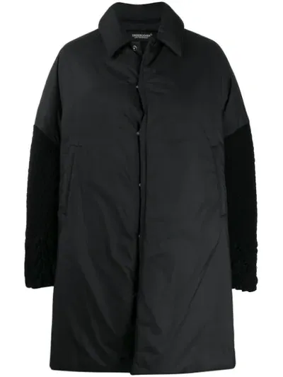 Undercover Dual-fabric Oversized Coat In Black