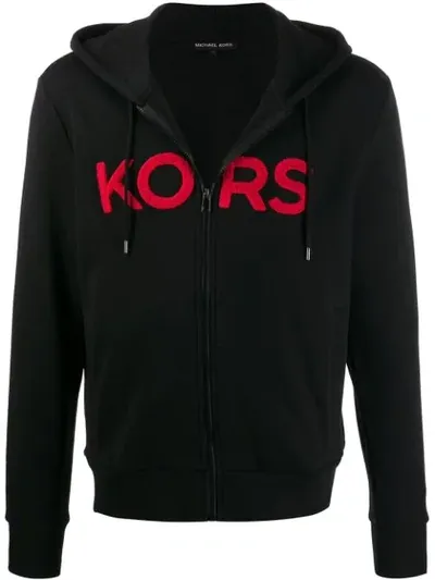 Michael Kors Logo Patch Zipped Hoodie In Black