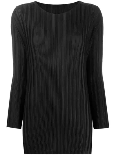 Issey Miyake Plissé Satin Top In Black