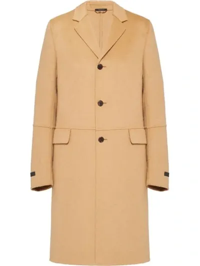 Prada Single-breasted Mid-length Coat In Brown