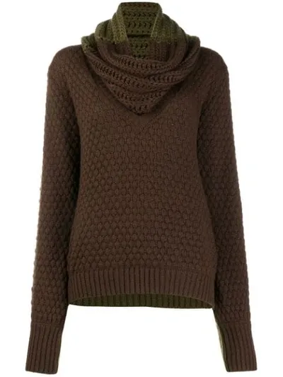 Johanna Ortiz Removable Scarf Chunky Knit Sweater In Green