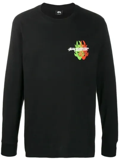 Stussy Long Sleeved Logo T-shirt In Black