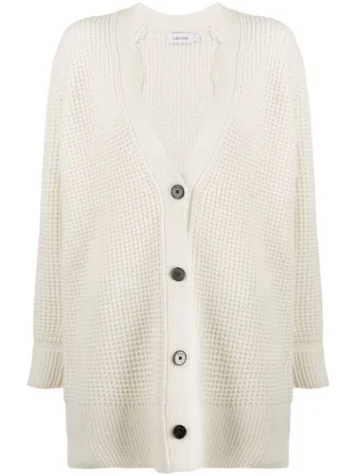 Calvin Klein Chunky Knit V-neck Cardigan In White