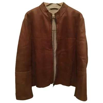 Pre-owned Hugo Boss Leather Jacket In Camel