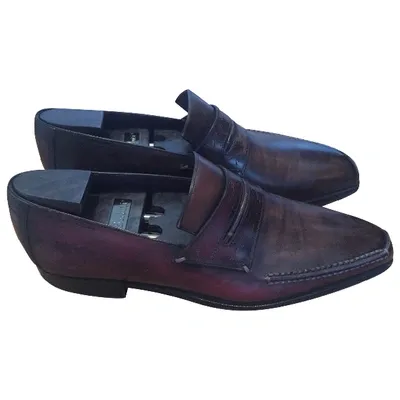 Pre-owned Berluti Leather Flats In Burgundy