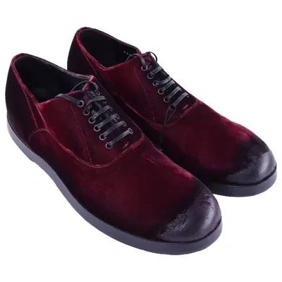 Pre-owned Dolce & Gabbana Velvet Lace Ups In Burgundy