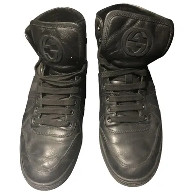 Pre-owned Gucci Leather High Trainers In Black