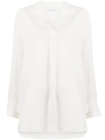 Loro Piana Silk-wool V-neck Oversized Blouse In White