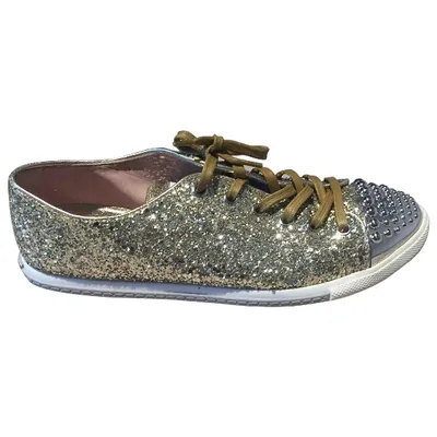 Pre-owned Miu Miu Cloth Trainers In Gold