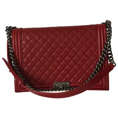 Pre-owned Chanel Boy Leather Crossbody Bag In Red