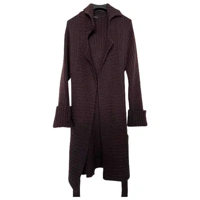 Pre-owned Tara Jarmon Wool Cardi Coat In Burgundy