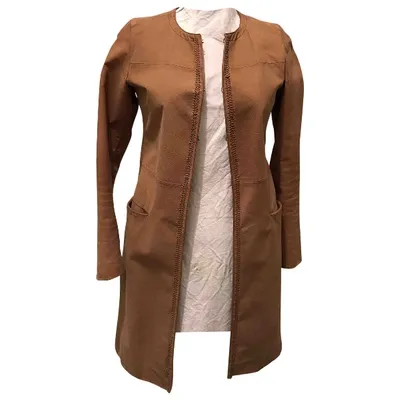 Pre-owned Golden Goose Leather Coat In Beige