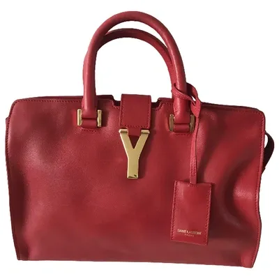 Pre-owned Saint Laurent Cabas Rive Gauche Leather Handbag In Red